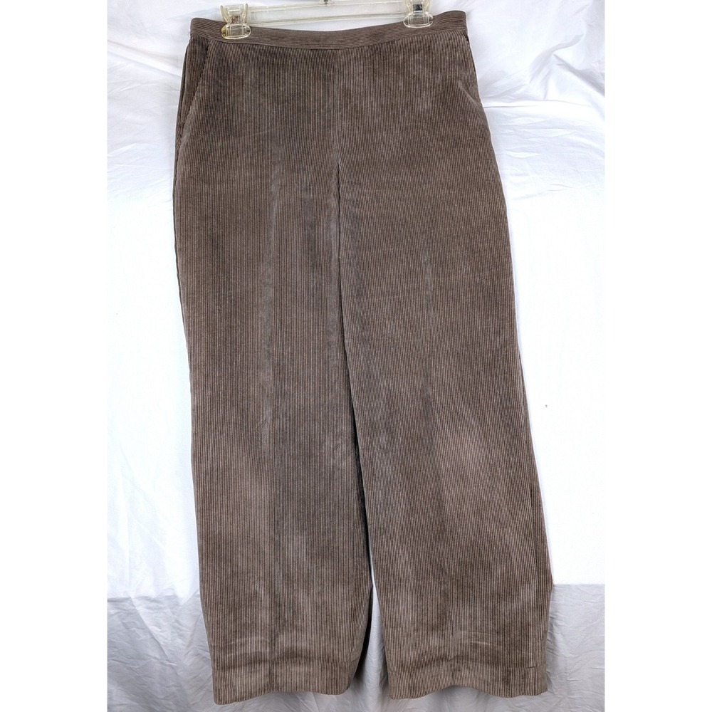 Alfred Dunner Petite 12P Corduroy Pants Taupe Brown Straight Leg Elastic Waist